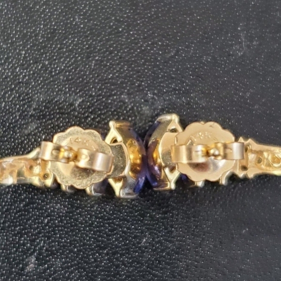 14K Gold AAA+++ Tanzanite & Diamond Earrings - Picture 9 of 11